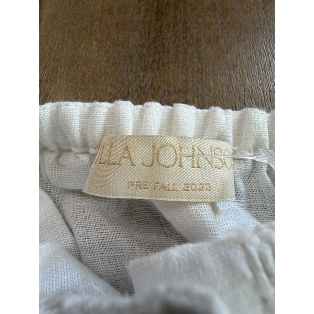 Ulla Johnson Smocked Short Sleeve White Linen Peplum Top Size 14